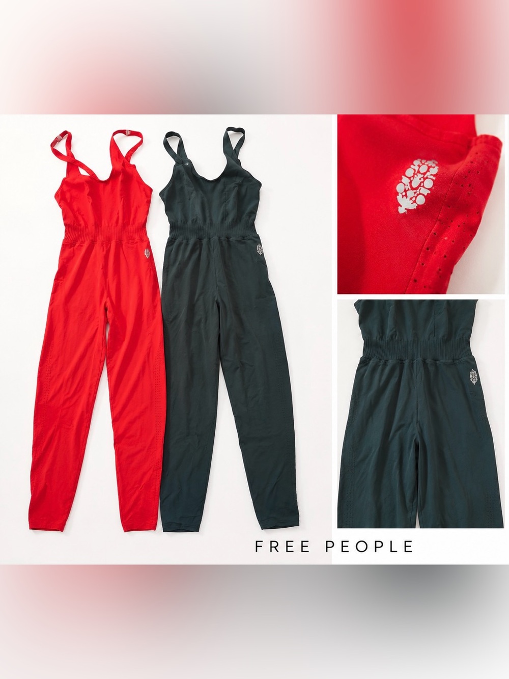 Free People Red and green workout Jumpsuit Set of 2